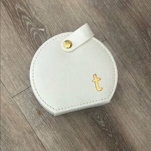 White Circular Leather Pouch with Gold Accent